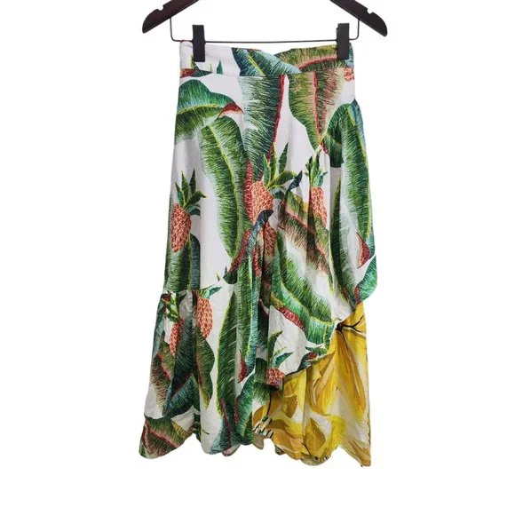 FARM Rio Azalea Forest Midi Wrap Skirt Women's Size M Beaded Tassel Tropical - Picture 6 of 11